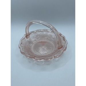 Westmoreland Pink Depression Glass Basket Grape Motif Ruffled Edge
